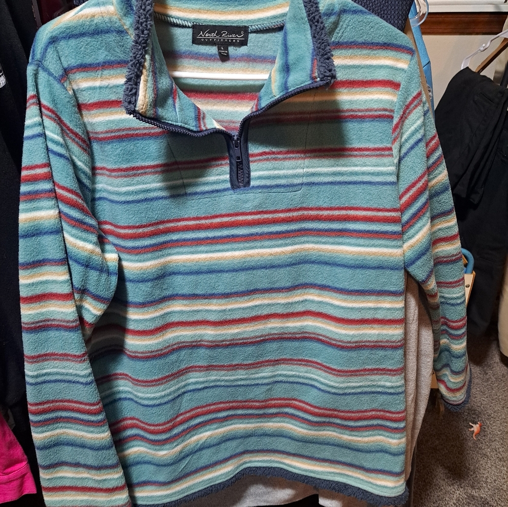 Striped Fleece Pullover Sweater